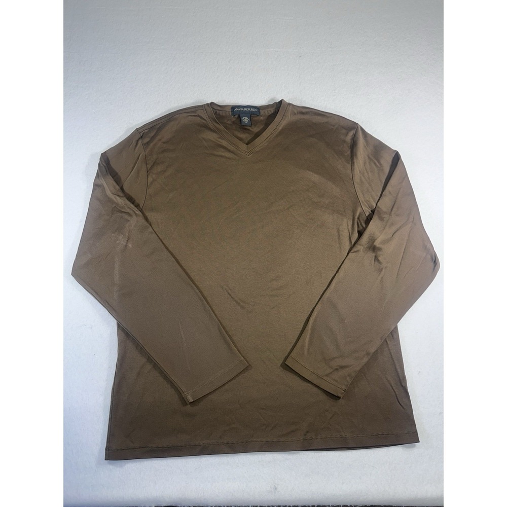 Banana Republic Shirt Mens XL Brown V-Neck Long Sleeve 100% Cotton Pima Soft